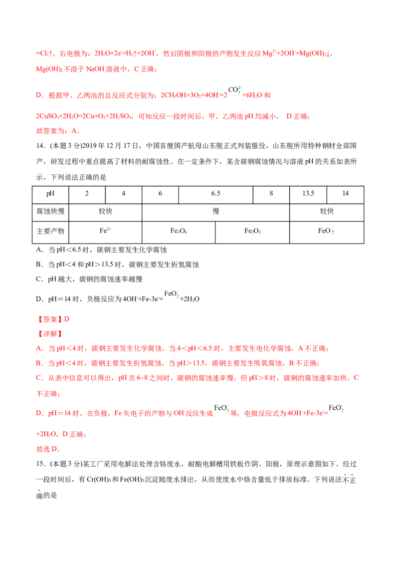 第29讲第四章《化学反应与电能》单元测试（培优提升）（教师版）-（人教2019选择性必修1）_高化_595801221724高中化学新人教版选择性必修一二三电子版教案PPT课件高中试卷_讲义