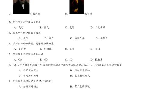2018年中考化学专题复习练习卷：空气的主要成分、用途和保护_初中化学_01.人教版初中化学_07.初中化学中考总复习_2018年中考化学专题复习练习卷