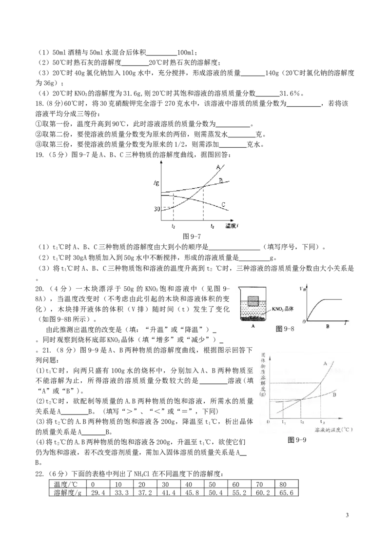 优选人教版初中化学第九单元溶液测试卷_初中化学_01.人教版初中化学_01.初中化学课件PPT--教案--试题_初中化学18年试卷_人教版九年级化学下册2018
