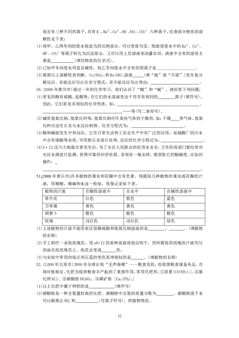 8年中考（2005-2012）全国各地中考化学真题分类汇编第10单元酸和碱_初中化学_01.人教版初中化学_01.初中化学课件PPT--教案--试题_初中化学全套_化学试题