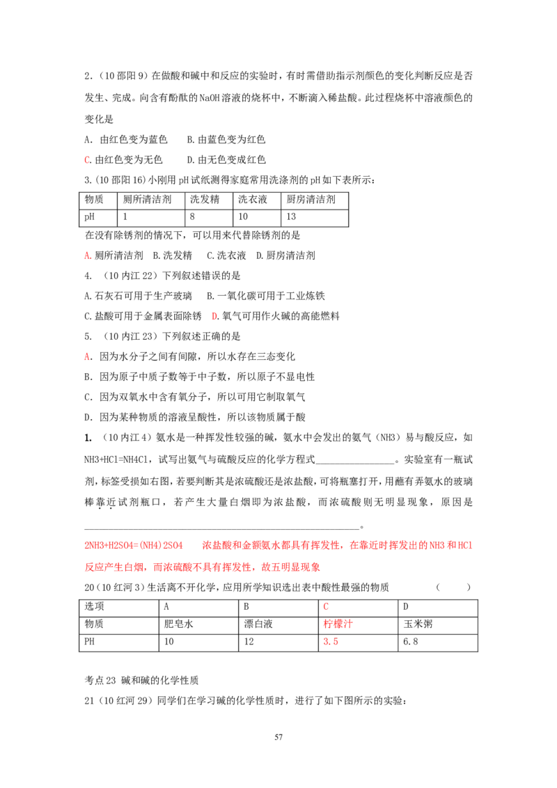 8年中考（2005-2012）全国各地中考化学真题分类汇编第10单元酸和碱_初中化学_01.人教版初中化学_01.初中化学课件PPT--教案--试题_初中化学全套_化学试题