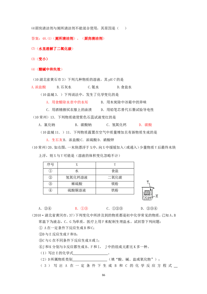 8年中考（2005-2012）全国各地中考化学真题分类汇编第10单元酸和碱_初中化学_01.人教版初中化学_01.初中化学课件PPT--教案--试题_初中化学全套_化学试题