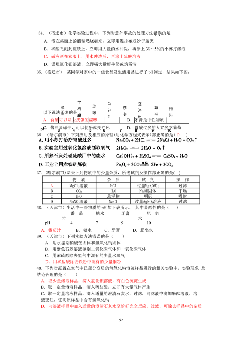 8年中考（2005-2012）全国各地中考化学真题分类汇编第10单元酸和碱_初中化学_01.人教版初中化学_01.初中化学课件PPT--教案--试题_初中化学全套_化学试题