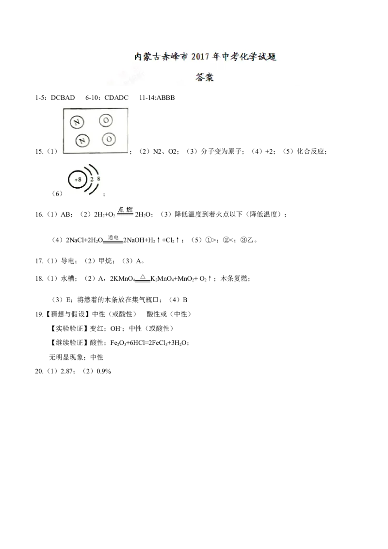 内蒙古赤峰市2017年中考化学试题（精校word版%2C含答案）_初中化学_01.人教版初中化学_01.初中化学课件PPT--教案--试题_初中化学18年试卷_人教版九年级化学下册2018