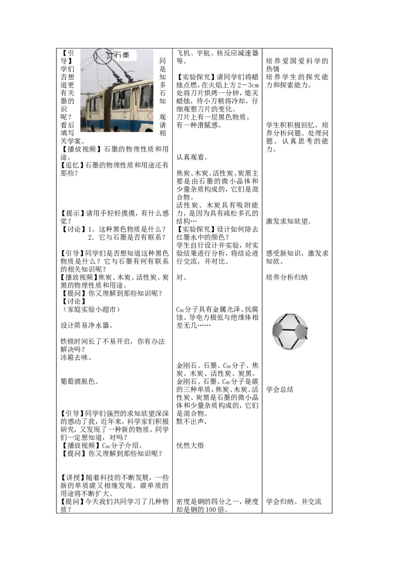 九年级化学上册-第六单元《碳和碳的氧化物》-课题1-金刚石、石墨和C60教案-人教新课标版(1)_初中化学_01.人教版初中化学_01.初中化学课件PPT--教案--试题_9年级上课件教案试题