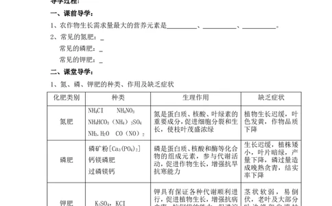 2012-2013学年九年级化学（人教版下册）第11单元《课题2化学肥料》导学案（共1课时）_初中化学_01.人教版初中化学_01.初中化学课件PPT--教案--试题_初中化学全套_化学教案