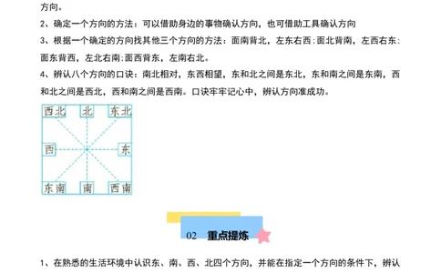 第二单元方向与位置（知识清单）-（教师版）（北师大版）_26春北师大版数学二下_19、赠送其它资料_二年级数学下册（北师大版）_旧版_二年级数学下册（北师大版）_期末总复习-K157