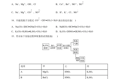 第一章物质及其变化过关测试提高卷-2020-2021学年高一化学单元复习一遍过（人教版2019必修第一册）（原卷版）_高化_2025春-人教版高中化学_01新版高中化学必修一_6.期末复习