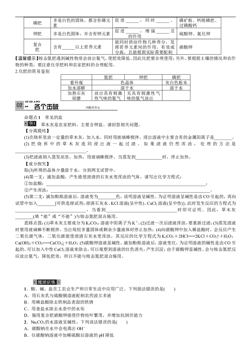 2018年中考复习化学考点解读：第8讲盐化学肥料_初中化学_01.人教版初中化学_07.初中化学中考总复习_2018年中考复习化学考点解读