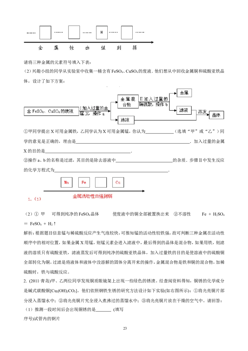 中考化学实验过关专题金属和金属性质人教版_初中化学_01.人教版初中化学_01.初中化学课件PPT--教案--试题_初中化学全套_化学试题_化学：中考化学实验与实验操作测试题(10份)
