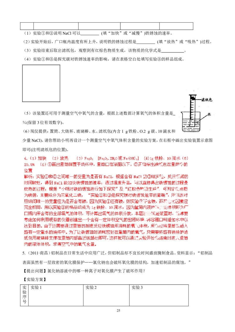 中考化学实验过关专题金属和金属性质人教版_初中化学_01.人教版初中化学_01.初中化学课件PPT--教案--试题_初中化学全套_化学试题_化学：中考化学实验与实验操作测试题(10份)