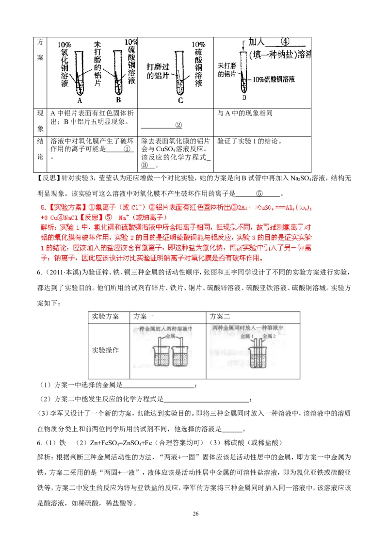 中考化学实验过关专题金属和金属性质人教版_初中化学_01.人教版初中化学_01.初中化学课件PPT--教案--试题_初中化学全套_化学试题_化学：中考化学实验与实验操作测试题(10份)