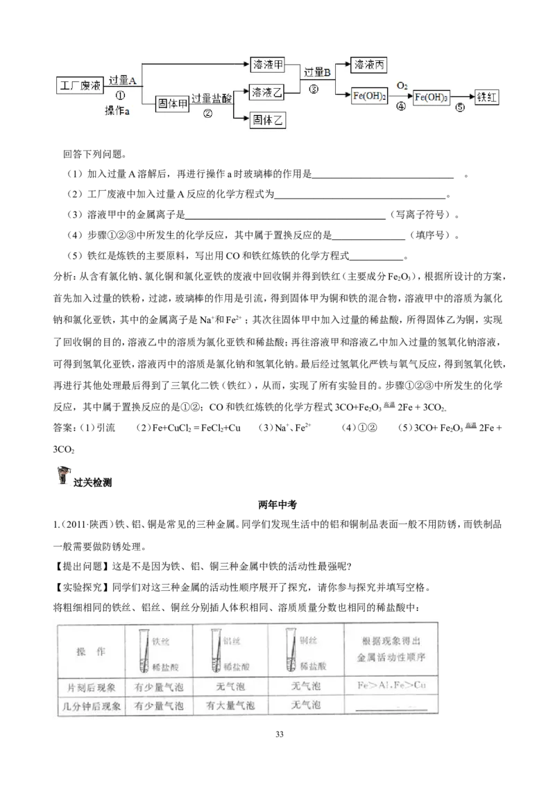 中考化学实验过关专题金属和金属性质人教版_初中化学_01.人教版初中化学_01.初中化学课件PPT--教案--试题_初中化学全套_化学试题_化学：中考化学实验与实验操作测试题(10份)