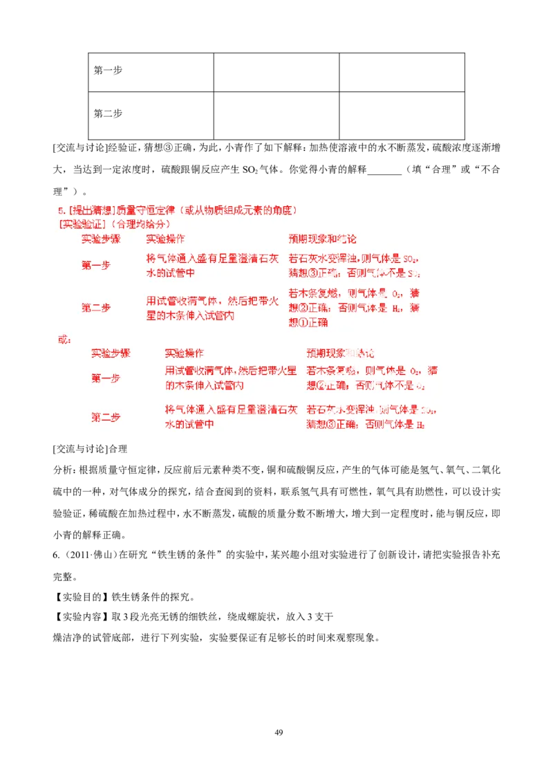 中考化学实验过关专题金属和金属性质人教版_初中化学_01.人教版初中化学_01.初中化学课件PPT--教案--试题_初中化学全套_化学试题_化学：中考化学实验与实验操作测试题(10份)
