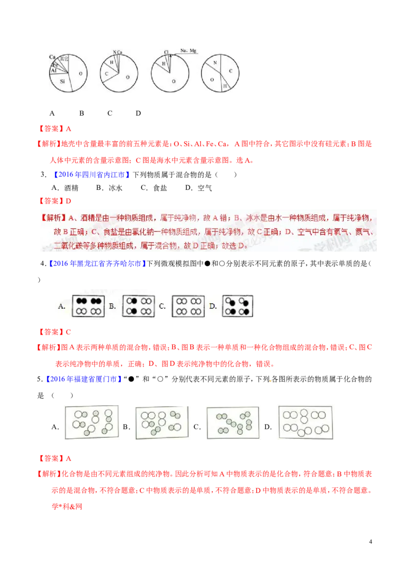 专题02物质的组成和分类（练）-备战2017年中考化学二轮复习讲练测（解析版）_初中化学_01.人教版初中化学_07.初中化学中考总复习