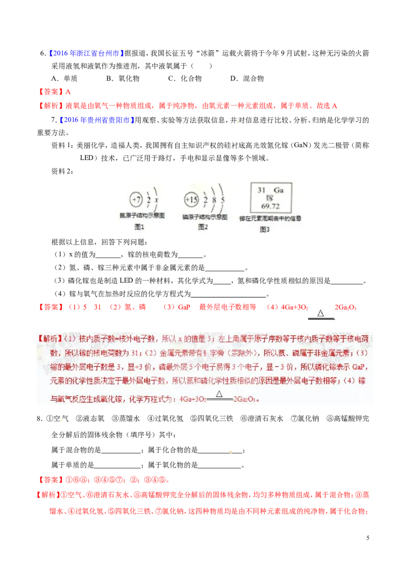 专题02物质的组成和分类（练）-备战2017年中考化学二轮复习讲练测（解析版）_初中化学_01.人教版初中化学_07.初中化学中考总复习
