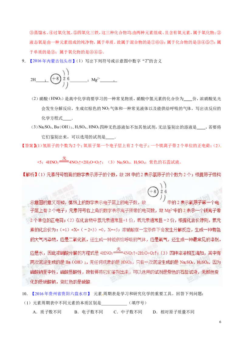 专题02物质的组成和分类（练）-备战2017年中考化学二轮复习讲练测（解析版）_初中化学_01.人教版初中化学_07.初中化学中考总复习