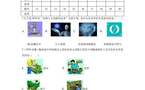 2018-2019人教版化学九年级上册第一单元走进化学世界单元测试卷（有答案）_初中化学_01.人教版初中化学_01.初中化学课件PPT--教案--试题_初中化学18年试卷