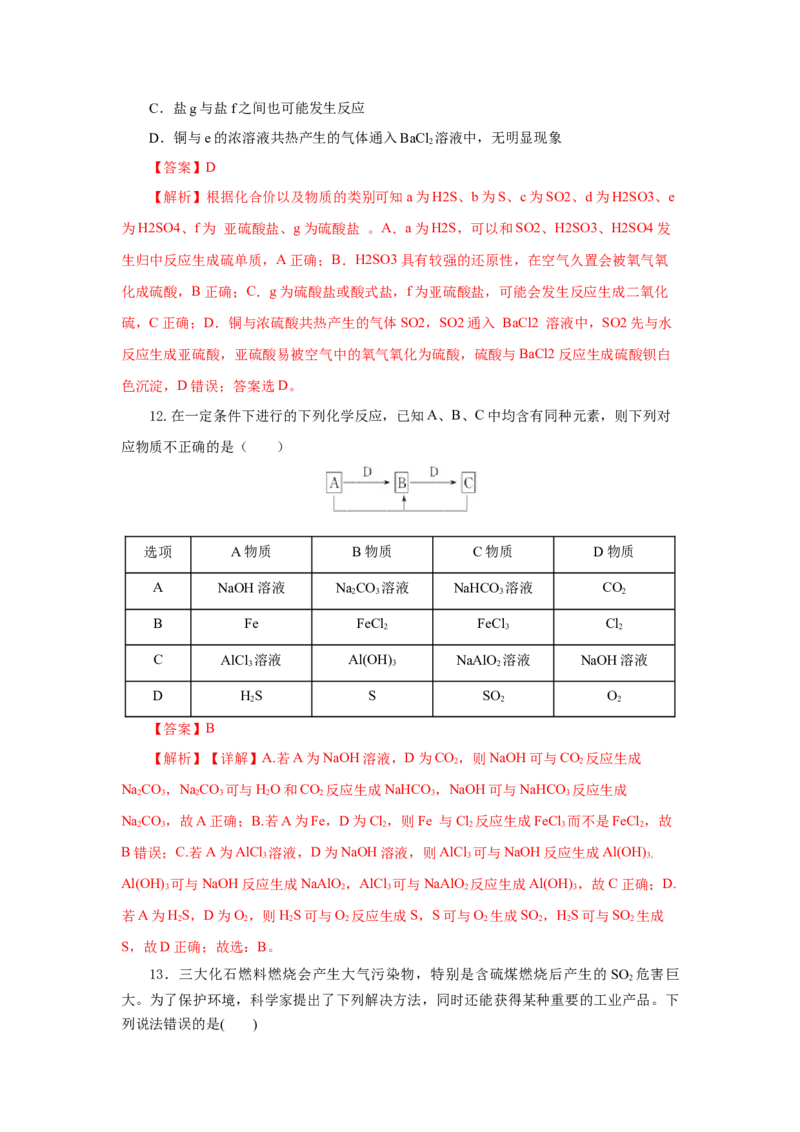 实验活动5不同价态含硫物质的转化（分层作业）（解析版）(1)_高化_595801221724高中化学新人教版选择性必修一二三电子版教案PPT课件高中试卷_必修二册（人教版）_分层作业
