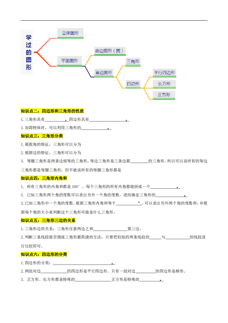 精品第二单元《认识三角形和四边形》章节复习&mdash;四年级数学下册考点分类强化训练（原卷）北师大版_26春北师大版数学二下_19、赠送其它资料_旧版_赠品：北师大知识总结