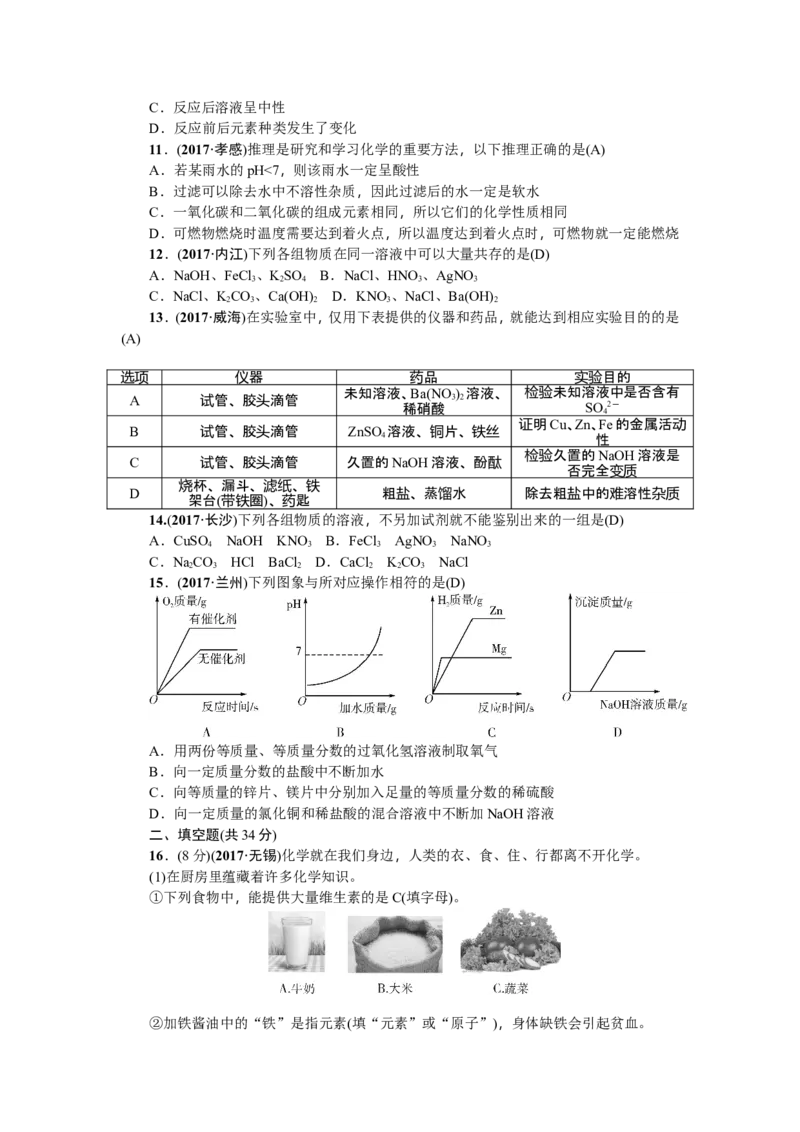2018年中考化学（全国）总复习：第十至十二单元测试题_初中化学_01.人教版初中化学_07.初中化学中考总复习_2018年中考化学（全国）总复习