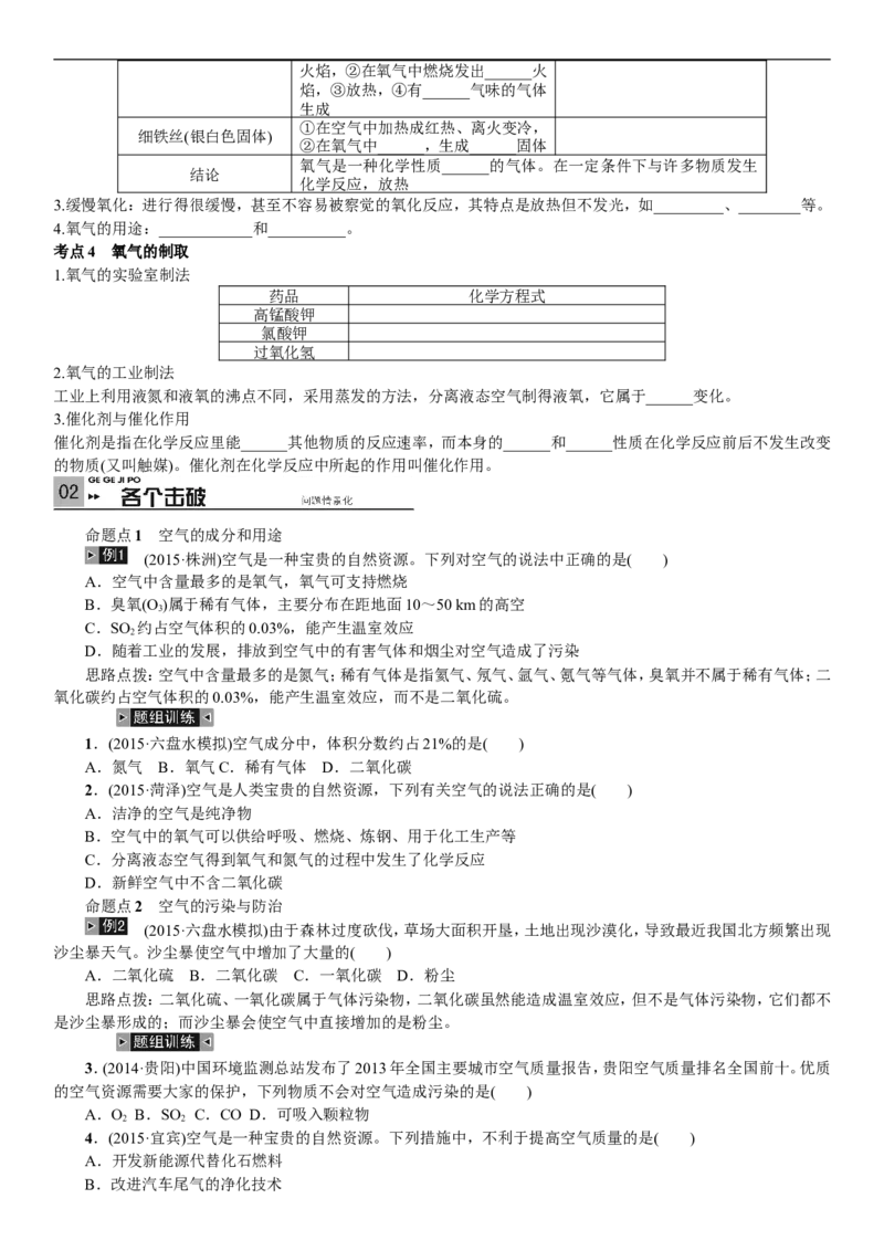 2018年中考复习化学考点解读：第1讲空气氧气_初中化学_01.人教版初中化学_07.初中化学中考总复习_2018年中考复习化学考点解读