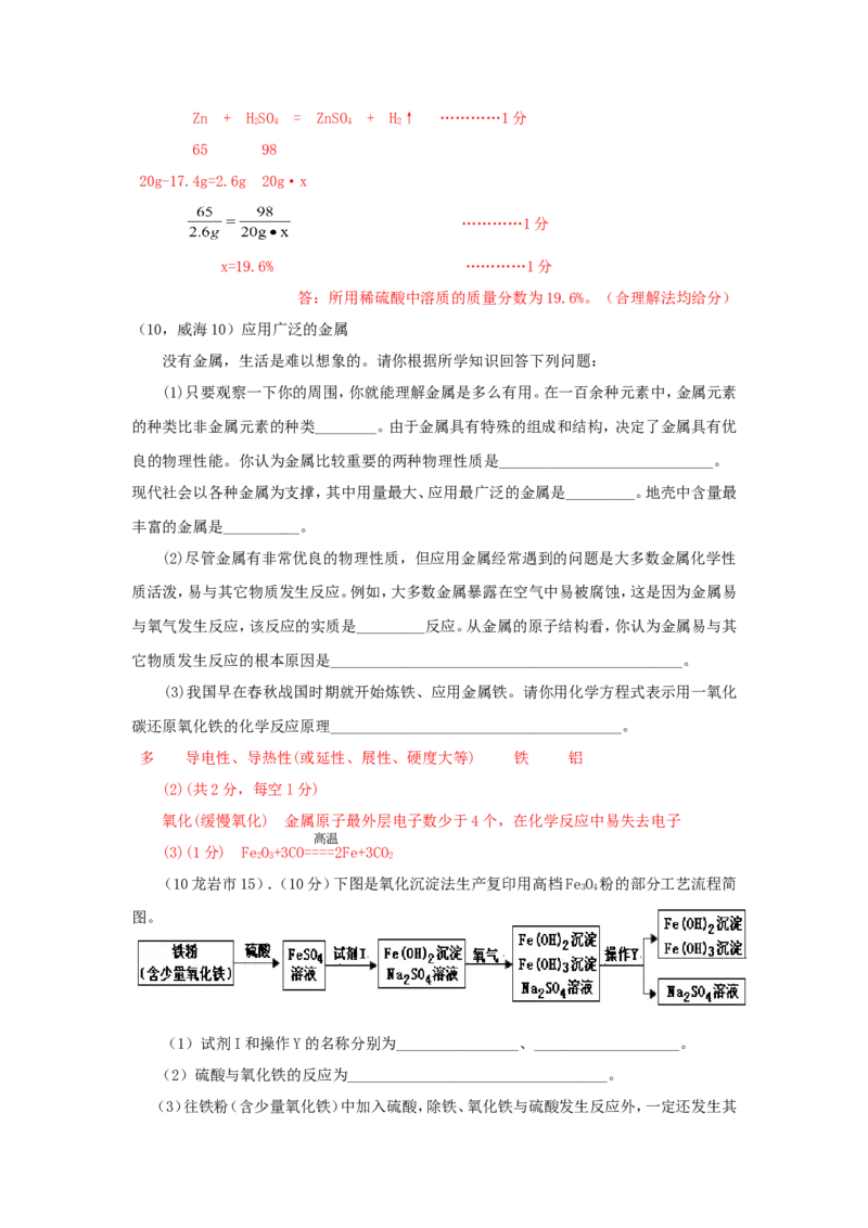 2007-2011五年全国各地中考化学试题分类汇编第八单元金属和金属材料_初中化学_01.人教版初中化学_01.初中化学课件PPT--教案--试题_初中化学全套_化学试题