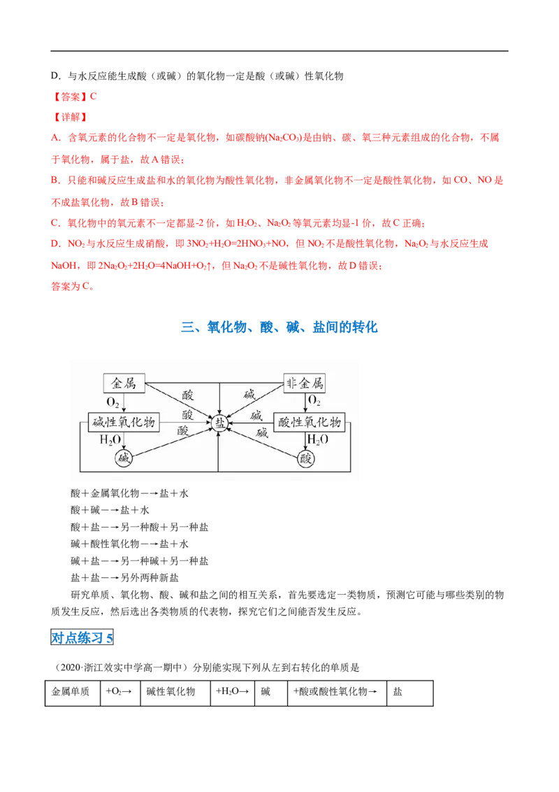 第一章第一节物质的分类及转化-2020-2021学年高一化学期末复习节节高（人教版2019必修第一册）（解析版）_高化_2025春-人教版高中化学_01新版高中化学必修一_6.期末复习_期末复习讲义