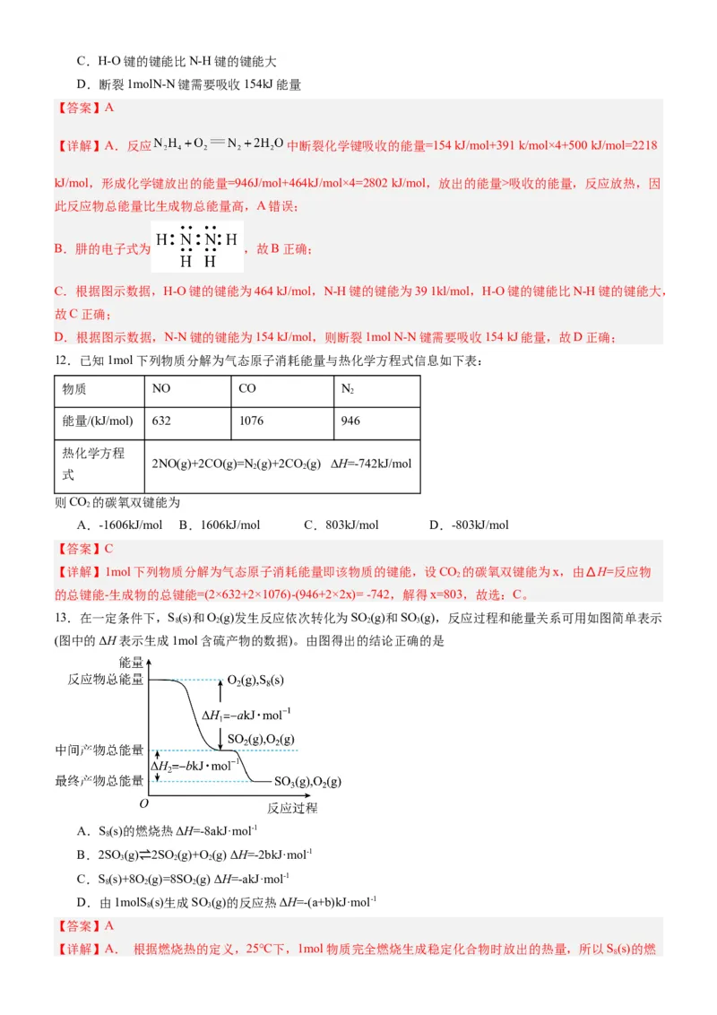 第一章化学反应的热效应（单元检测）（解析版）（人教版2019选择性必修1）_高化_595801221724高中化学新人教版选择性必修一二三电子版教案PPT课件高中试卷_选择性必修1册（人教版）