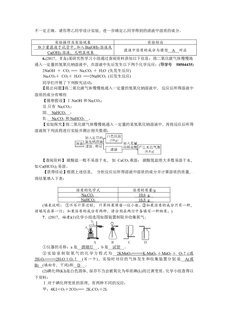 专题五科学探究_初中化学_01.人教版初中化学_07.初中化学中考总复习_2018年（聚焦新中考）人教版_2018年（聚焦新中考）人教版第2篇考点跟踪专题突破练习全套