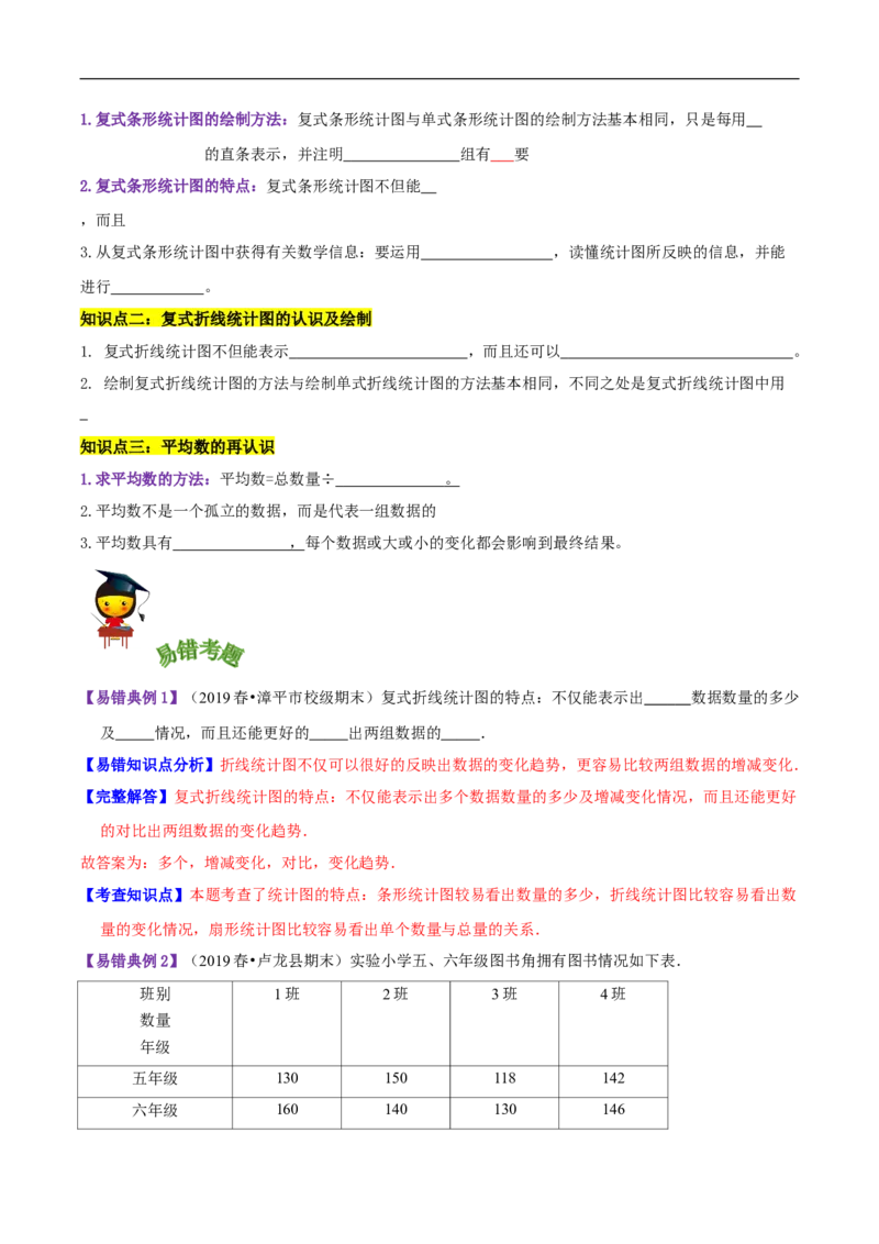 精品第八单元《数据的表示和分析》章节复习&mdash;五年级数学下册考点分类强化训练（原卷）北师大版_26春北师大版数学二下_19、赠送其它资料_旧版_赠品：北师大知识总结