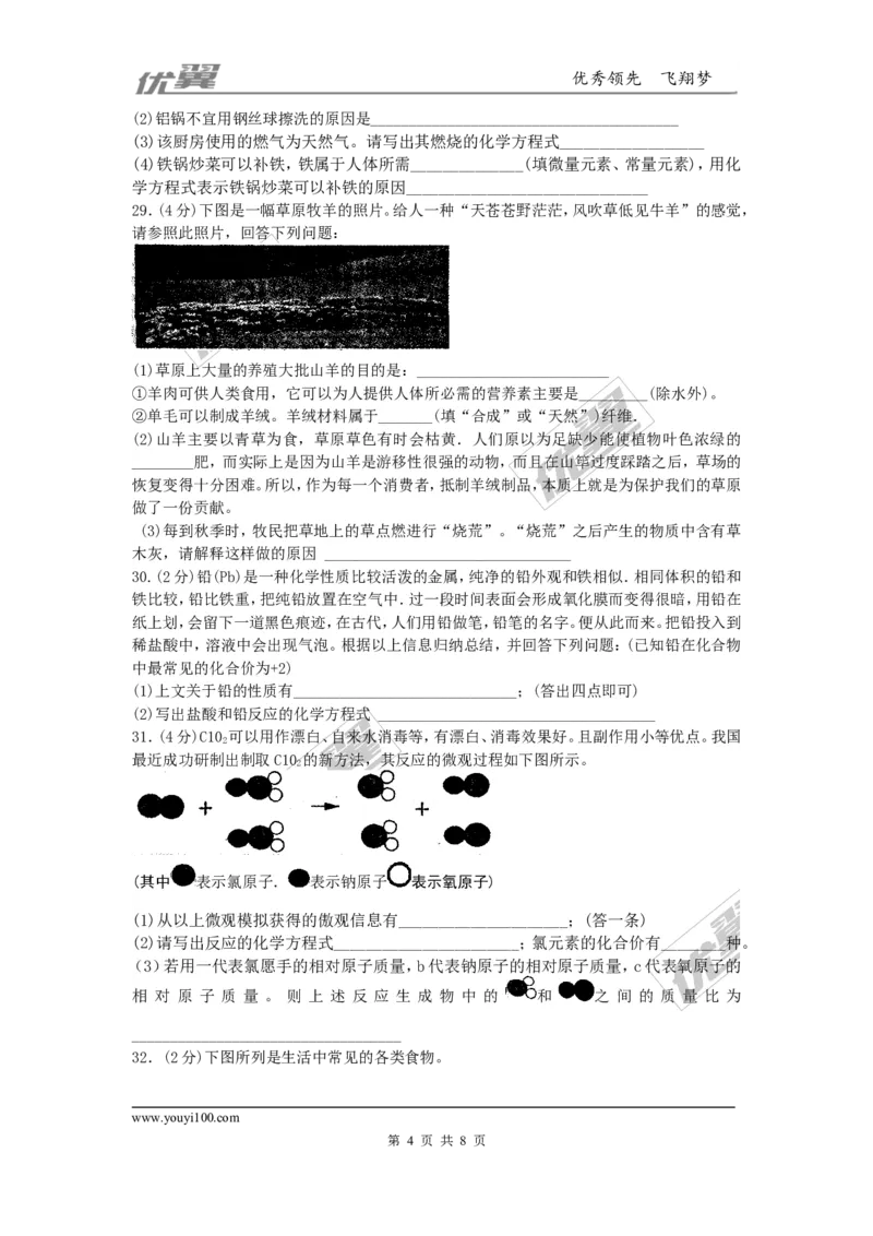 2015-2016学年江西袁州区校级初三第三次化学模拟试题_初中化学_01.人教版初中化学_01.初中化学课件PPT--教案--试题_初中化学全套(课件--教案--配套)_18年初中化学9年级下