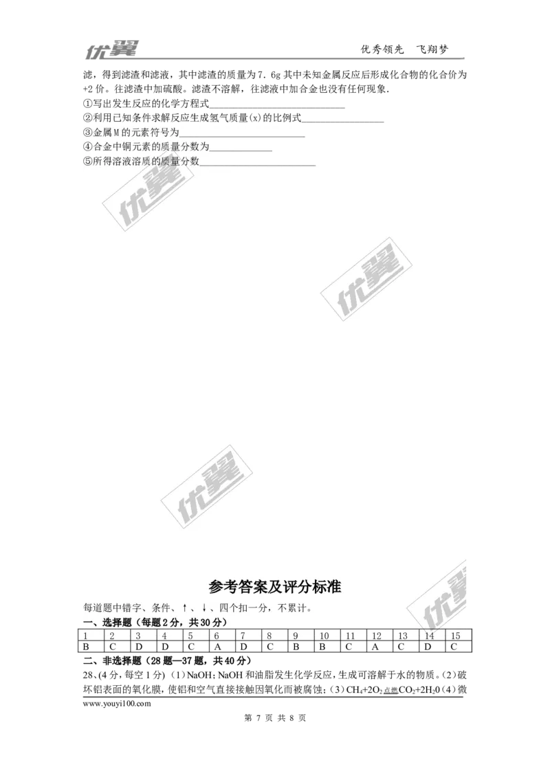 2015-2016学年江西袁州区校级初三第三次化学模拟试题_初中化学_01.人教版初中化学_01.初中化学课件PPT--教案--试题_初中化学全套(课件--教案--配套)_18年初中化学9年级下