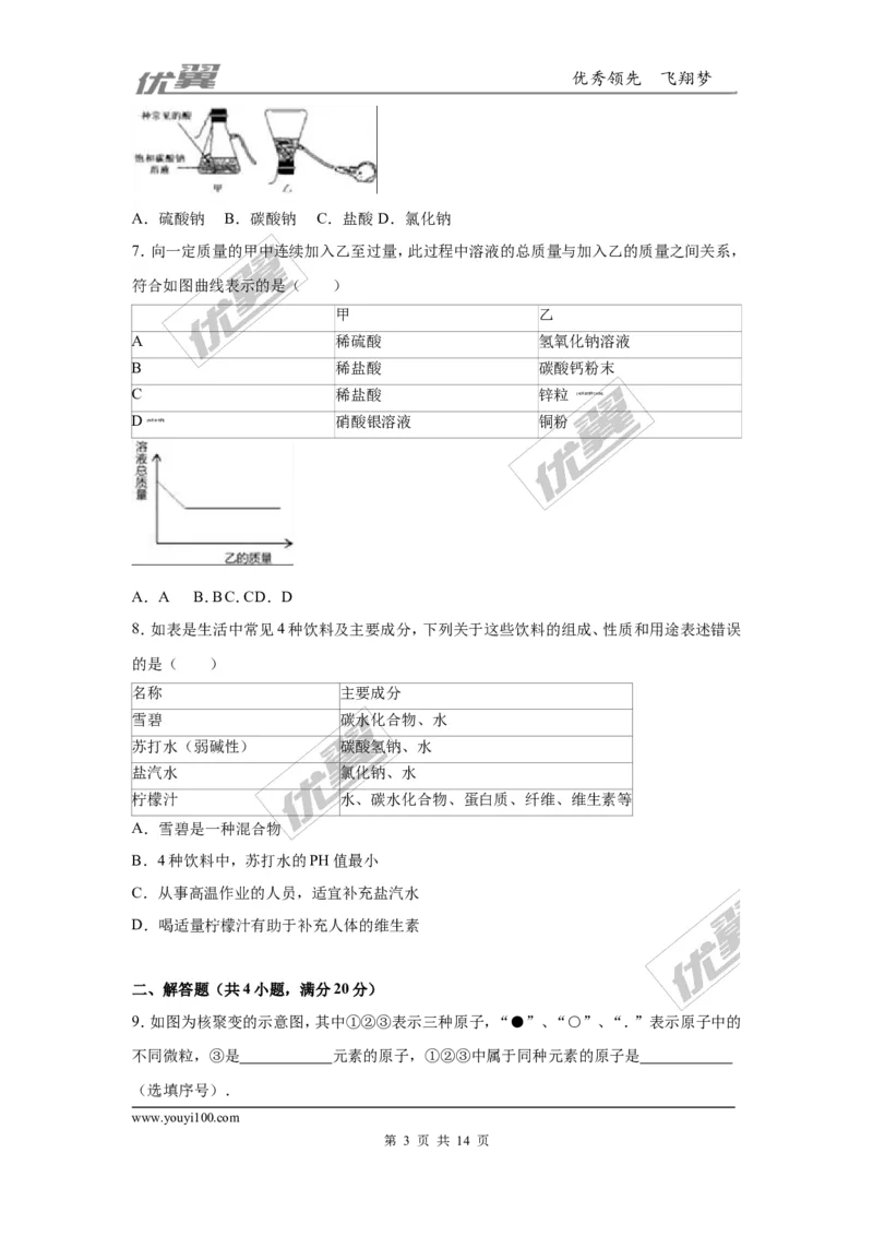 2016年浙江省杭州市中考化学试题（word版，含解析）_初中化学_01.人教版初中化学_01.初中化学课件PPT--教案--试题_初中化学全套(课件--教案--配套)_18年初中化学9年级上