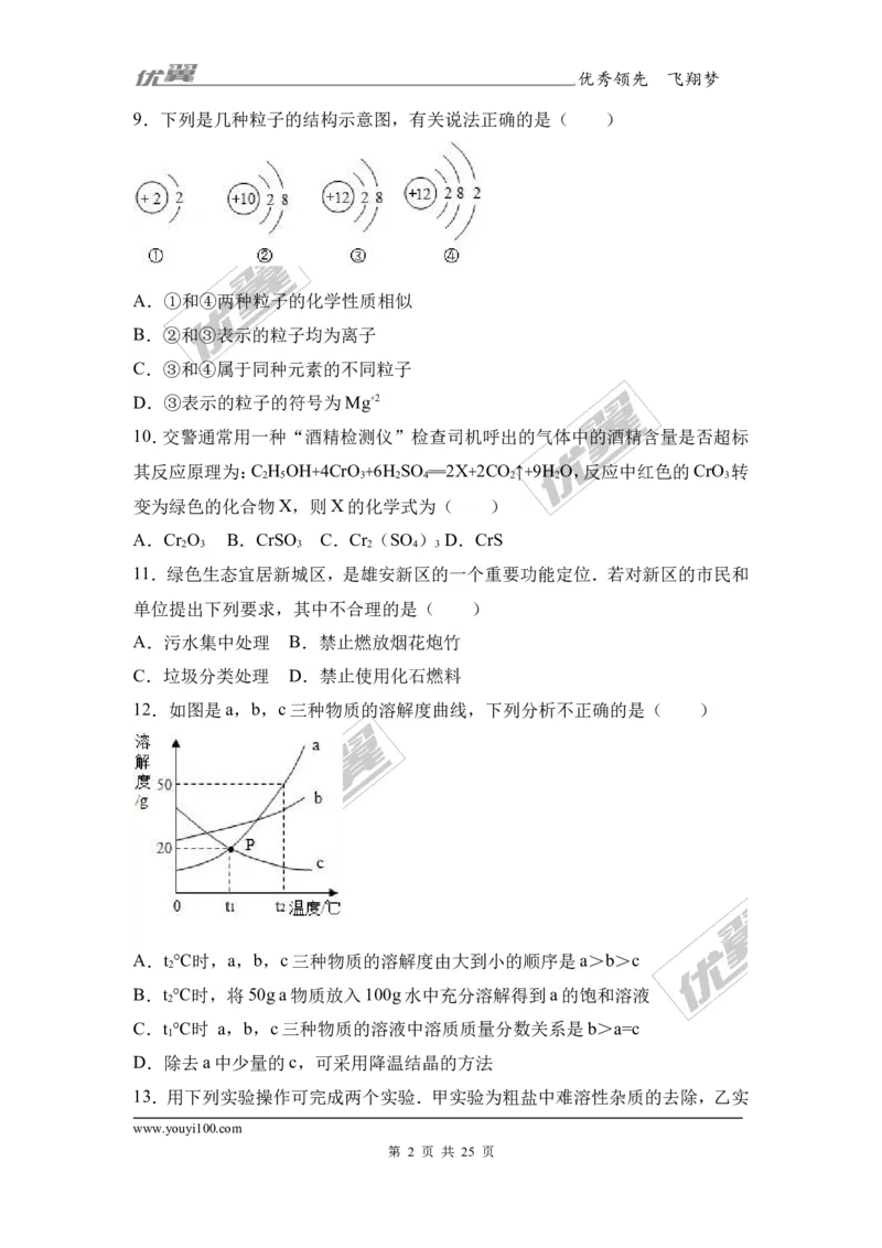 2017年湖南省岳阳市中考化学二模试卷（解析版）_初中化学_01.人教版初中化学_01.初中化学课件PPT--教案--试题_初中化学全套(课件--教案--配套)_18年初中化学9年级下_2017月考、模拟卷