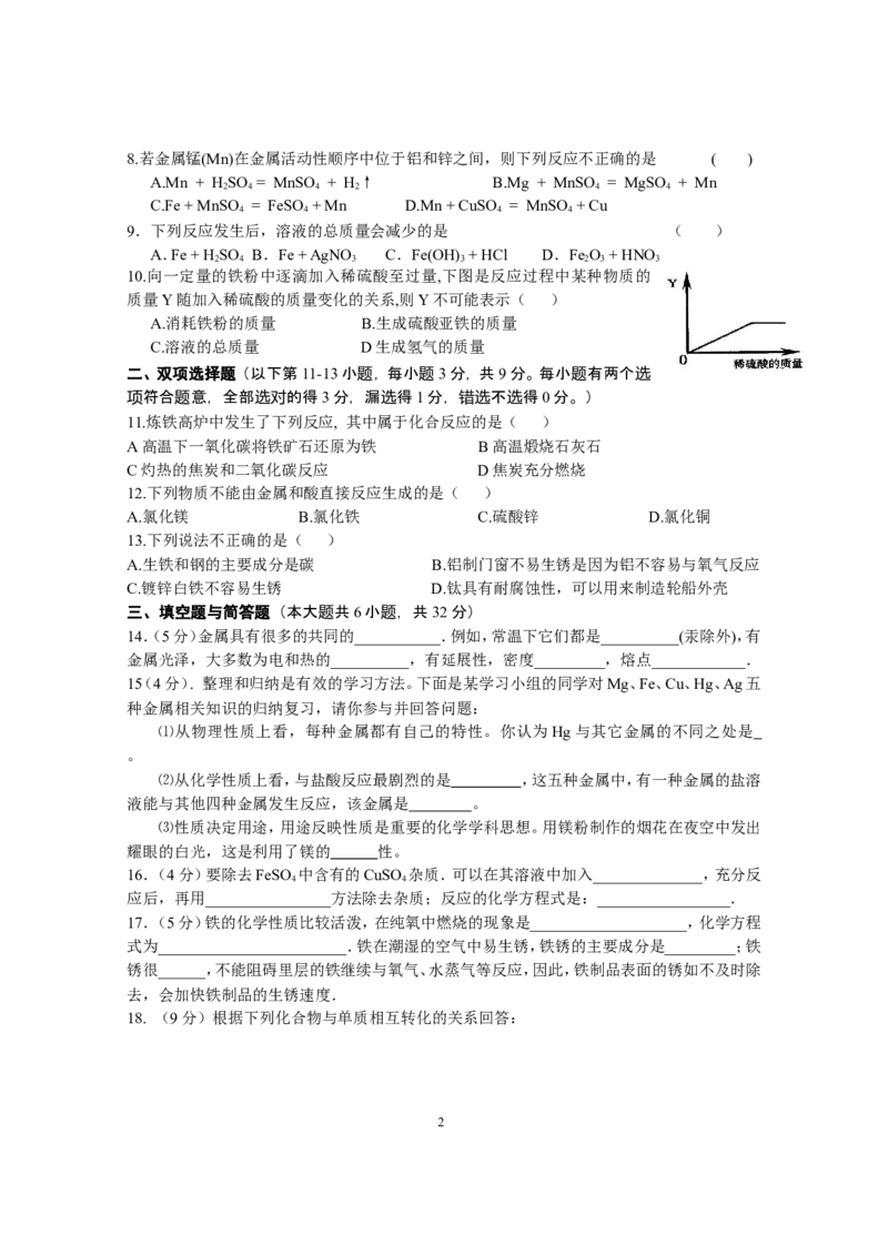 专题5《金属和金属材料》综合检测_初中化学_01.人教版初中化学_01.初中化学课件PPT--教案--试题_初中化学全套_化学试题_化学：中考化学专题攻关专测及答案（10份）