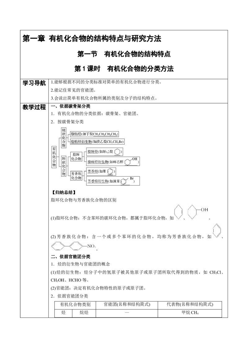 第1章第1节第1课时有机化合物的分类方法讲义新教材2020-2021学年人教版(2019)高二化学选择性必修三（机构用）_高化_2025春-人教版高中化学_05新版高中化学选择性必修3_7.机构专用