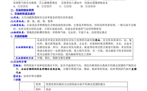 课时8.1.2煤、石油和天然气的综合利用-2020-2021学年高一化学必修第二册精品讲义（新教材人教版）_高化_2025春-人教版高中化学_02新版高中化学必修二_7.精品讲义