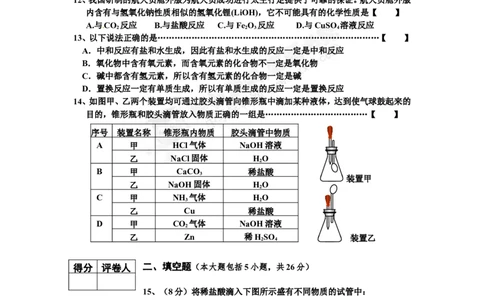 （人教版）九年级下册：第10单元试卷（试题内容：酸和碱）_初中化学_01.人教版初中化学_01.初中化学课件PPT--教案--试题_初中化学18年试卷_人教版九年级化学下册2018