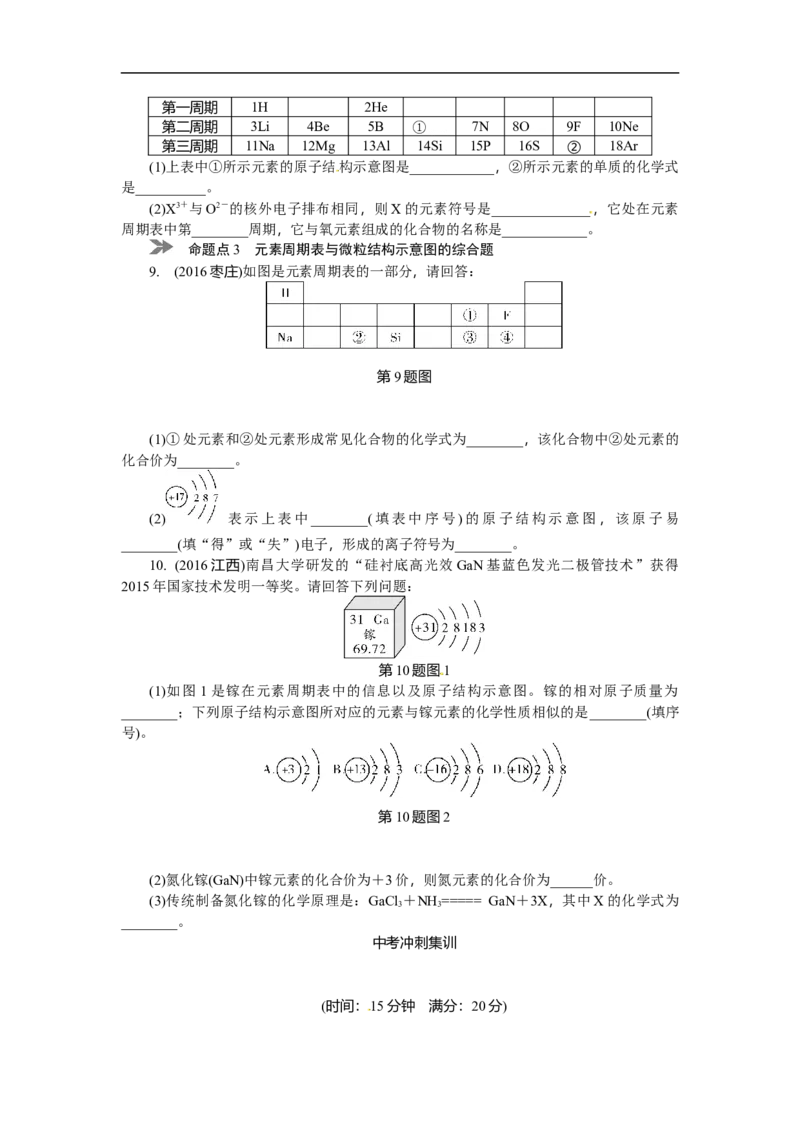 满分特训2018年中考化学专题复习分类集训专题十　认识化学元素_初中化学_01.人教版初中化学_07.初中化学中考总复习_满分特训2018年中考化学专题复习分类集训