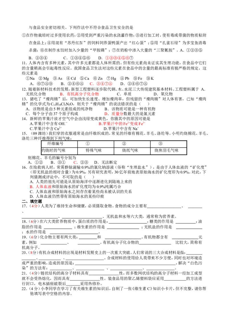 第12单元测试题及答案_初中化学_01.人教版初中化学_01.初中化学课件PPT--教案--试题_初中化学18年试卷_人教版九年级化学下册2018_2015初中化学九年级下册单元检测