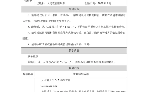 3Unit2PartAHowdowedescribethings_Unit2Expressingyourself（第一课时）_教学设计1_26春四年级上下册人教版_19同步教案课件_人教pep3_小学英语PEP单独教案（3-6年级上下册）_3-6下册_Unit2