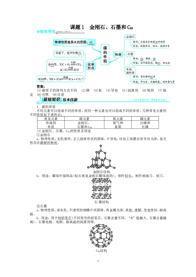 新人教版九年级化学上册例题精讲：第6单元课题1金刚石、石墨和C60_初中化学_01.人教版初中化学_01.初中化学课件PPT--教案--试题_初中化学全套_化学教案