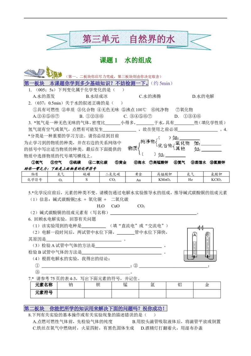 课题1水的组成_初中化学_01.人教版初中化学_01.初中化学课件PPT--教案--试题_初中化学18年试卷_人教版九年级化学上册2018_九年化学（人教版上册）练习册人(全单元期中期末)