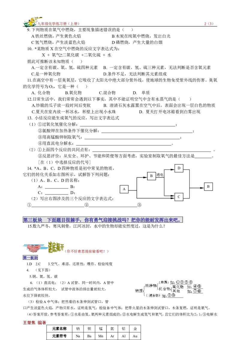 课题1水的组成_初中化学_01.人教版初中化学_01.初中化学课件PPT--教案--试题_初中化学18年试卷_人教版九年级化学上册2018_九年化学（人教版上册）练习册人(全单元期中期末)