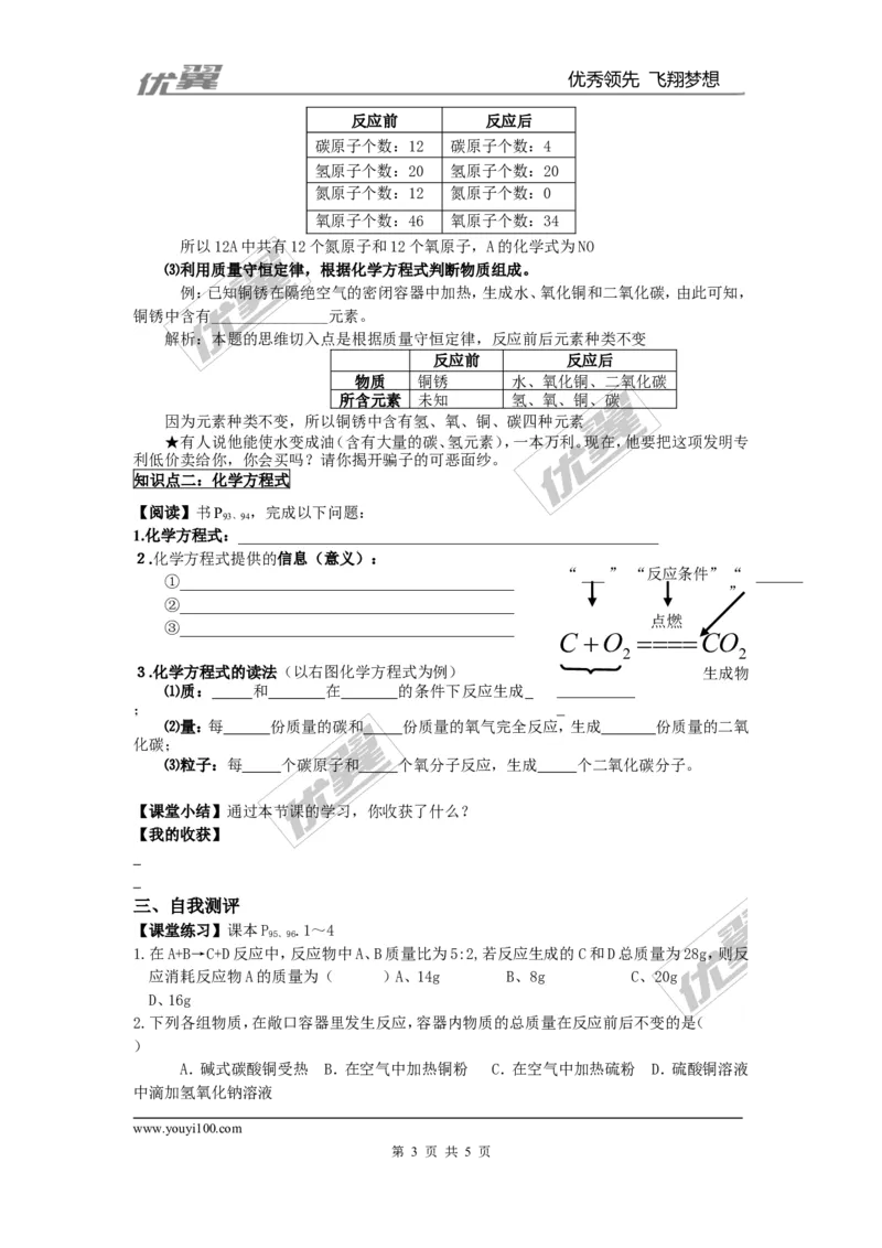 课题1质量守恒定律_初中化学_01.人教版初中化学_01.初中化学课件PPT--教案--试题_初中化学全套(课件--教案--配套)_18年初中化学9年级上_18秋九化上(RJ)--3.精品学案