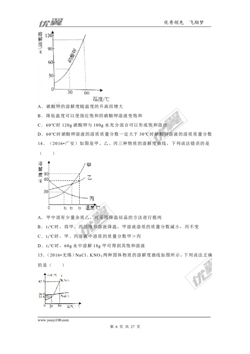 （第二辑）第9单元溶液_初中化学_01.人教版初中化学_01.初中化学课件PPT--教案--试题_初中化学全套(课件--教案--配套)_18年初中化学9年级上_18秋九化上(RJ)--7.复习资料_4.真题汇编