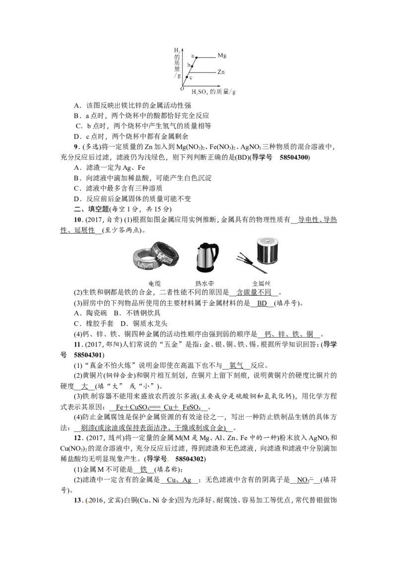 第14讲金属材料_初中化学_01.人教版初中化学_07.初中化学中考总复习_2018年（聚焦新中考）人教版_2018年（聚焦新中考）人教版考点跟踪突破全套（22份打包）