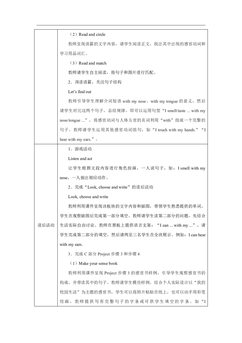 4Unit3PartBHowdooursenseshelpuslearn_Unit3Learningbetter（第六课时）_教学设计3_26春四年级上下册人教版_19同步教案课件_人教pep3_小学英语PEP单独教案（3-6年级上下册）_3-6下册_Unit3