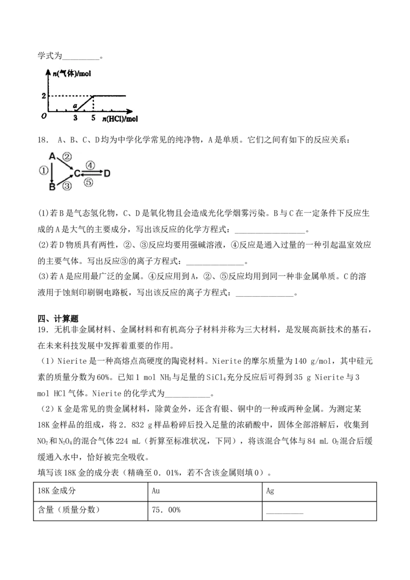 第五章《本单元综合与测试》单元练习01_高化_2025春-人教版高中化学_02新版高中化学必修二_9.课件+教案+练习备用_第五章化工生产中的重要非金属元素